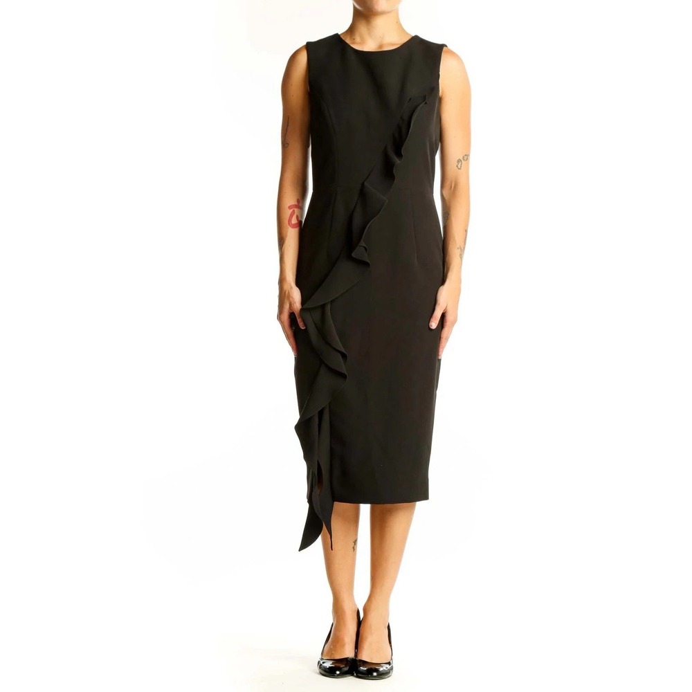 Milly Made In USA Black Italian Cady Tilly Ruffles Dress Size 6 Women's